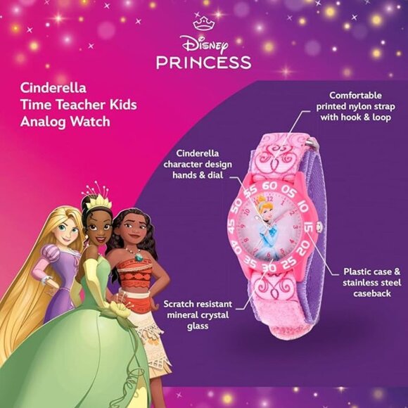 NWT - Disney Princess Kids' Plastic Time Teacher Analog Quartz Nylon Strap Watch - Picture 9 of 15